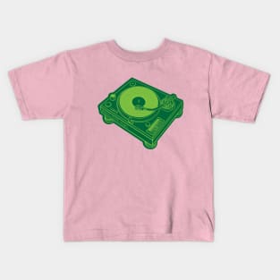 Turntable (Yellow Green Lines + Cadmium Green Drop Shadow) Analog / Music Kids T-Shirt